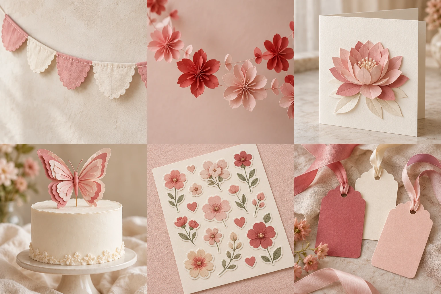 Illustrative pink and ivory scalloped fabric bunting